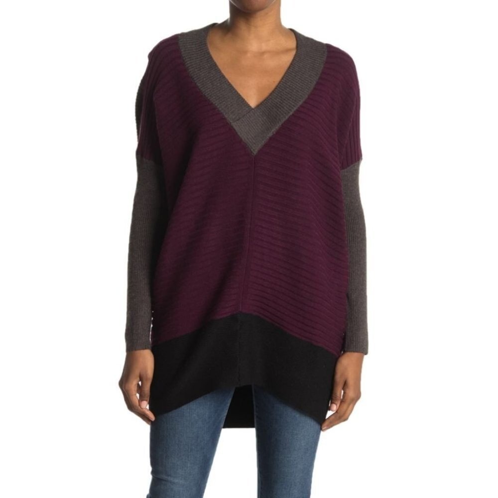 STITCHDROP Colorblock Dolman Sleeve V Neck Sweater